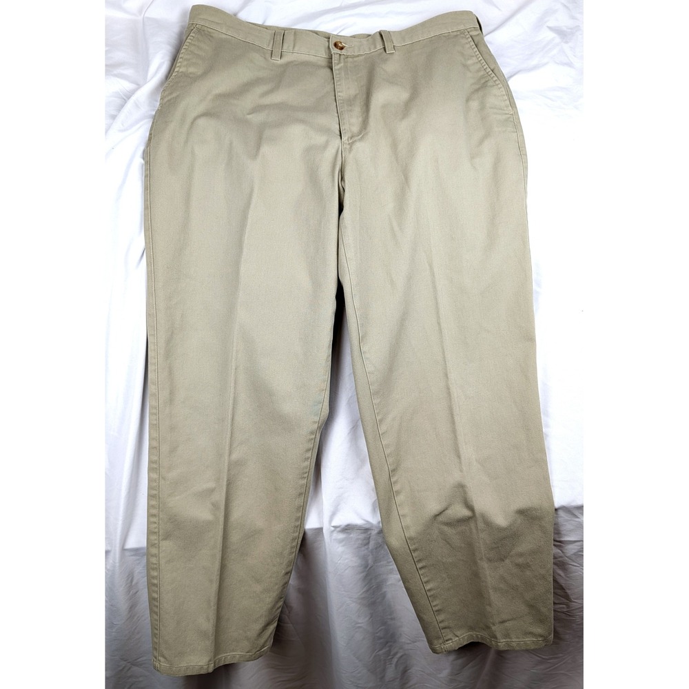 Vintage Mens Khaki Chino Straight Leg Flat Front Tan Cotton Blend Trousers 35x28